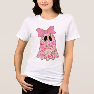 En Tri-matière T-Shirt Fantôme Floral – Paillettes Roses et Dorée