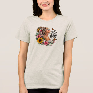 En Tri-matière T-shirt femme floral tournesol et papillons vintag