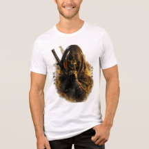 T-Shirt Graphique Assassin Crâne de Samouraï Doré