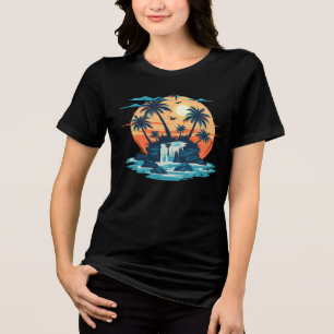 En Tri-matière T-Shirt Graphique Cascade de Coucher de Soleil Tro