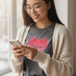 En Tri-matière T-Shirt Graphique Cœur Rose Flou Amour