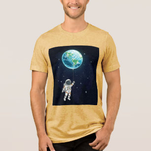 En Tri-matière T-shirt graphique de l'astronaute Earth Balloon