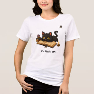 En Tri-matière T-shirt graphique drôle de chat noir lisant des li