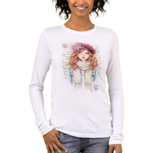T-Shirt Graphique Fille aux Fleurs de Style Cottag