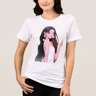 En Tri-matière T-Shirt Graphique Portrait de Glam Girl