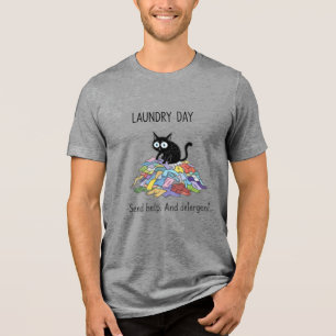 En Tri-matière T-shirt Laundry Day pour amateur de chat noir