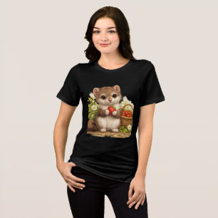 En Tri-matière T-shirt Mignon Belette Fraise Kawaii Animal
