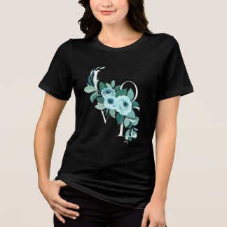 En Tri-matière T-Shirt noir Floral LOVE | T-shirt romantique à fl