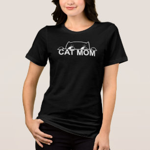 En Tri-matière T-shirt pour femme, maman amoureuse de chat noir s