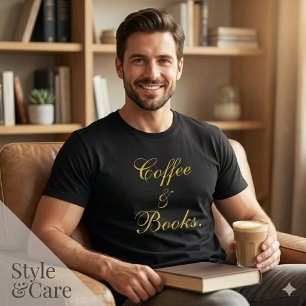 En Tri-matière T-shirt pour hommes noir 'Café & Livres'