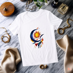 En Tri-matière T-Shirt Soleil et Lune Abstraits Céleste Coloré