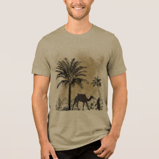 En Tri-matière T-shirt vintage d'art de palmiers et de chameau du