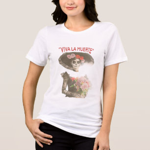 En Tri-matière T-Shirt Viva la Muerte Squelette Floral