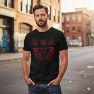 En Tri-matière USA 1776 Skeleton Heart Hands Patriotic T-Shirt