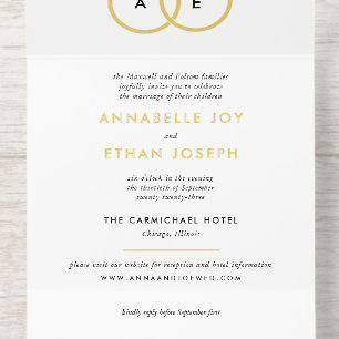 En Un Invitation Tout Blanc Moderne Anneau Or Monogramme Mariage