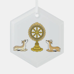 En Verre Bouddha Dharma Roue & Deers Ornement