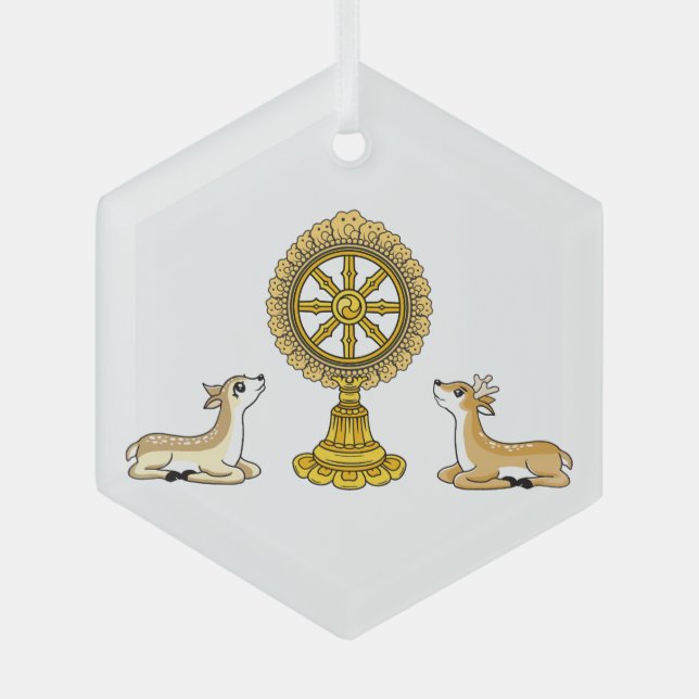 En Verre Bouddha Dharma Roue & Deers Ornement (Recto)