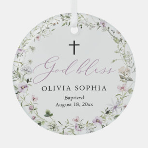 En Verre Fleur sauvage Purple Girl Cross Baptême Ornement
