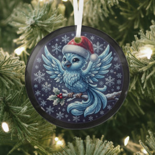 En Verre Joli oiseau bleu d'hiver avec un ornement de chape
