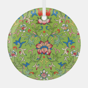 En Verre Ornement chinois vintage Owen Jones floral vert
