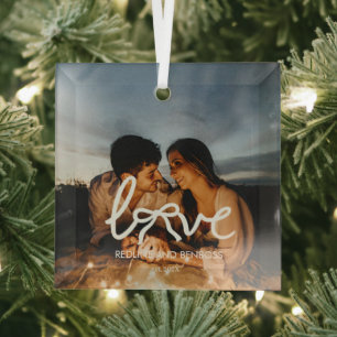 En Verre Ornement de couple à typographie de ruban d'amour