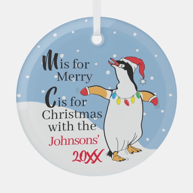 En Verre Ornement de pingouins de Noël (Recto)