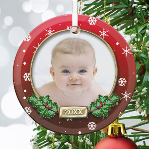 En Verre Ornement photo   1er Noël du bébé (rouge)