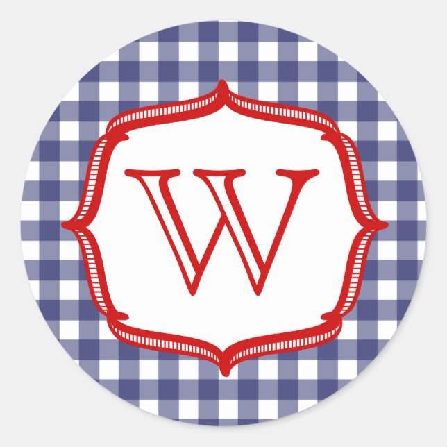 En vichy Bleu Avec Sticker Monogramme Rouge (Devant)