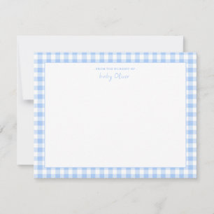 En vichy bleu chèque Merci plat personnalisé
