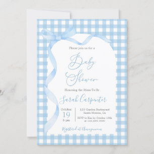 En vichy bleu et Baby shower Bow Invitation de gar