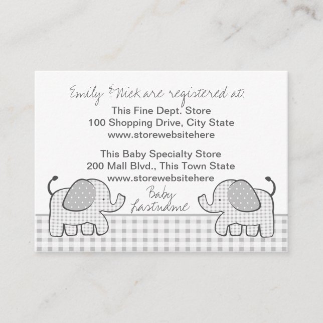 en vichy Carte d'enregistrement des cadeaux Elepha (Devant)