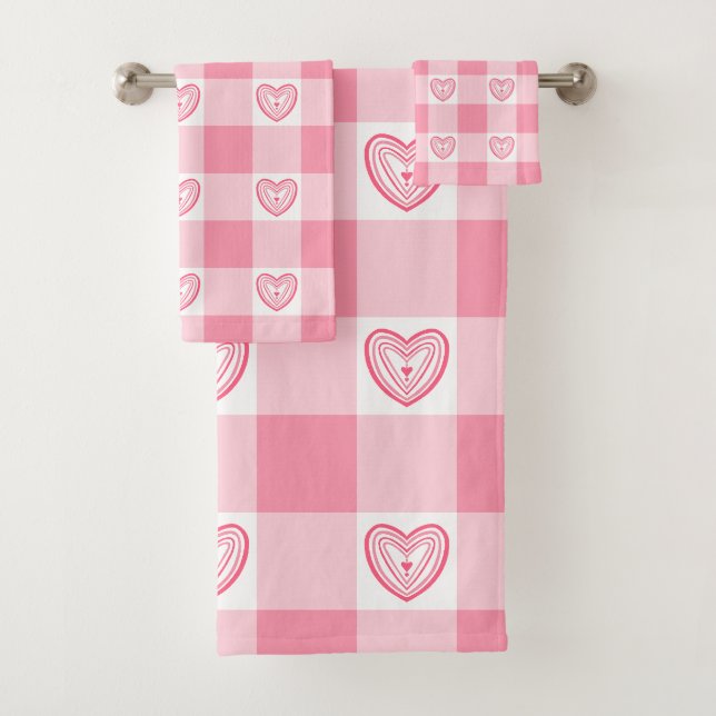en vichy coeurs ensemble de serviettes de bain ros (En situation)
