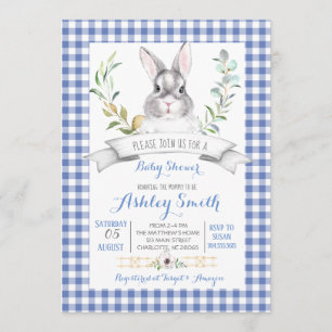 en vichy invitation baby shower lapin