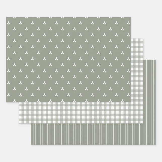 En vichy Motif feuille et rayures vert croustillan (Lot)