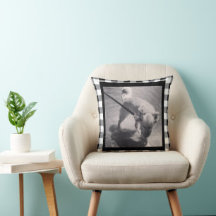 En vichy noir et blanc motif photo coussin