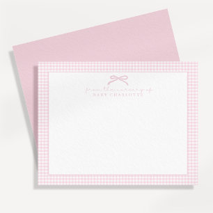 en vichy rose et arc, carte de note de pépinière