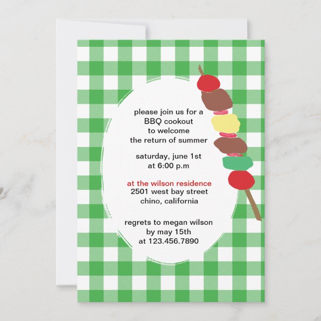 En vichy verte - invitations à la fête du barbecue (Devant)