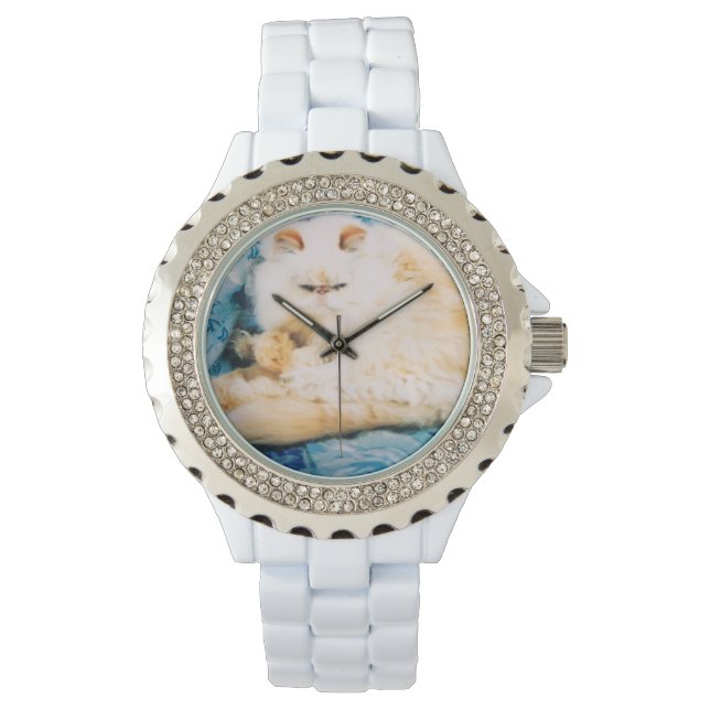 Enamel and Rhinestone Watch with Persian Cat (Front)