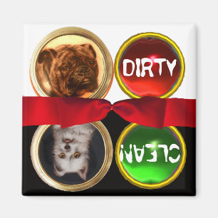 ENAMEL MINIATURE DOG PORTRAITS DIRTY CLEAN MAGNET