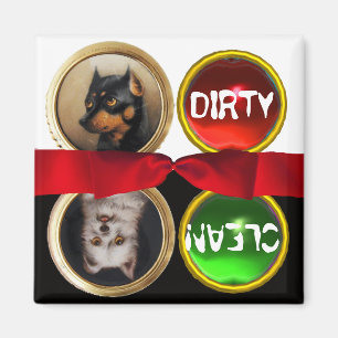 ENAMEL MINIATURE DOG PORTRAITS DIRTY CLEAN MAGNET