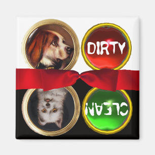 ENAMEL MINIATURE DOG PORTRAITS DIRTY CLEAN MAGNET