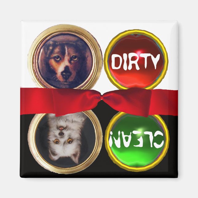 ENAMEL MINIATURE DOG PORTRAITS DIRTY CLEAN MAGNET (Front)