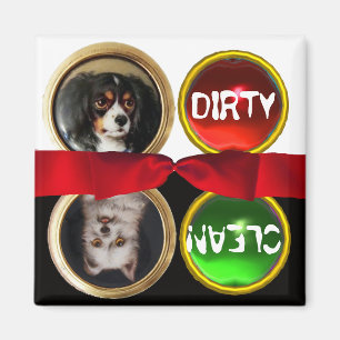 ENAMEL MINIATURE DOG PORTRAITS DIRTY CLEAN MAGNET