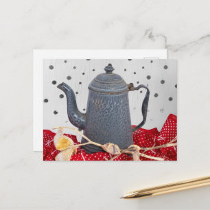 Enamel ware old granite ware coffee pot postcard