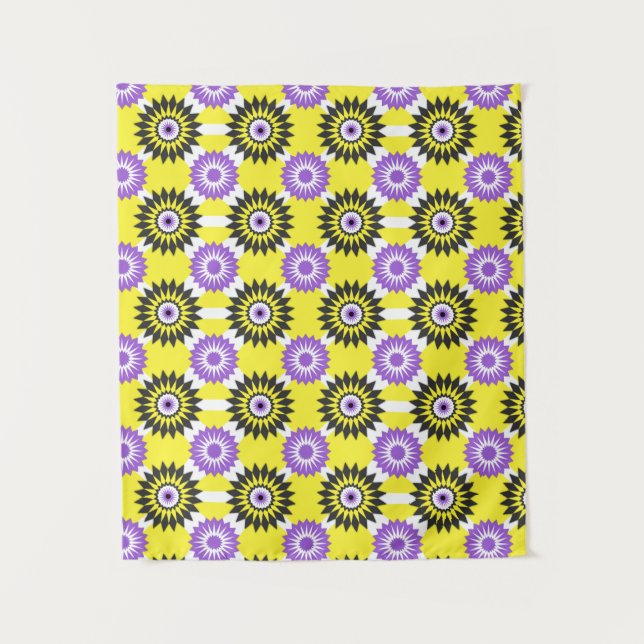 Enby pride colors / yellow mirror flower pattern tapestry (Front)