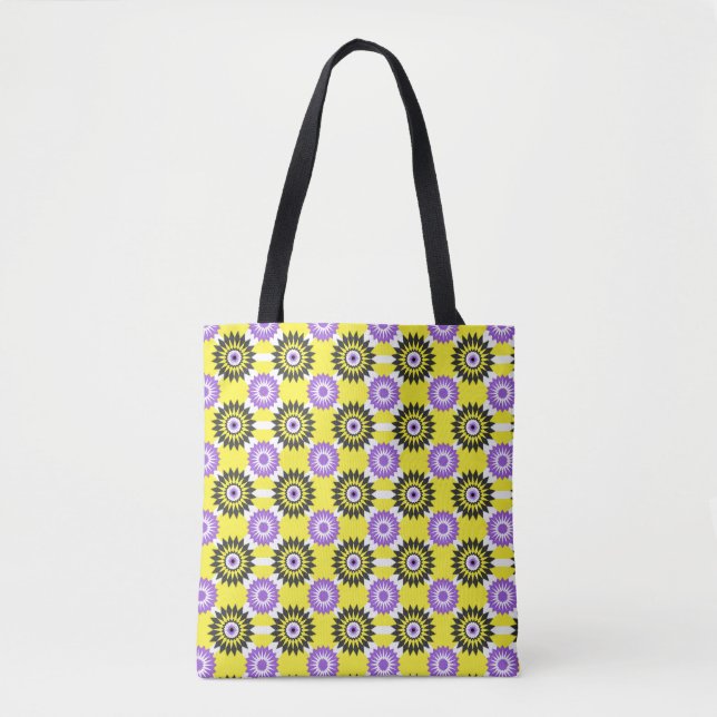 Enby pride colours / yellow mirror flower pattern  tote bag (Front)