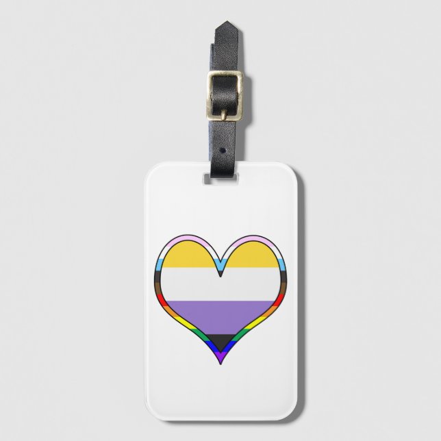 Enby Pride Heart Luggage Tag (Front Vertical)