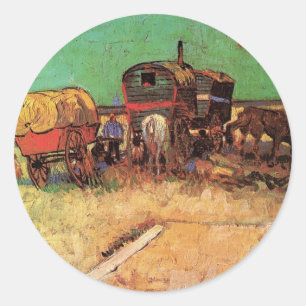 Encampment of Gypsies with Caravans, Van Gogh Classic Round Sticker