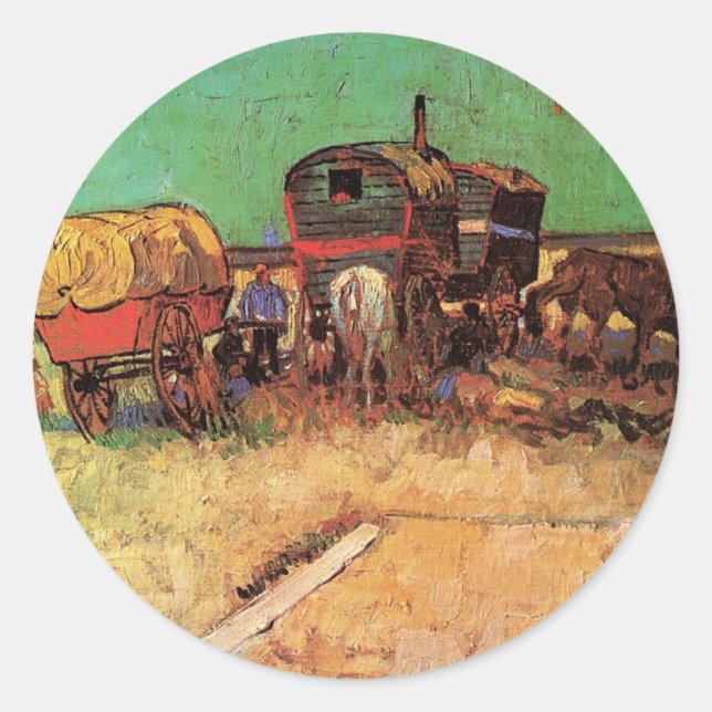 Encampment of Gypsies with Caravans, Van Gogh Classic Round Sticker (Front)