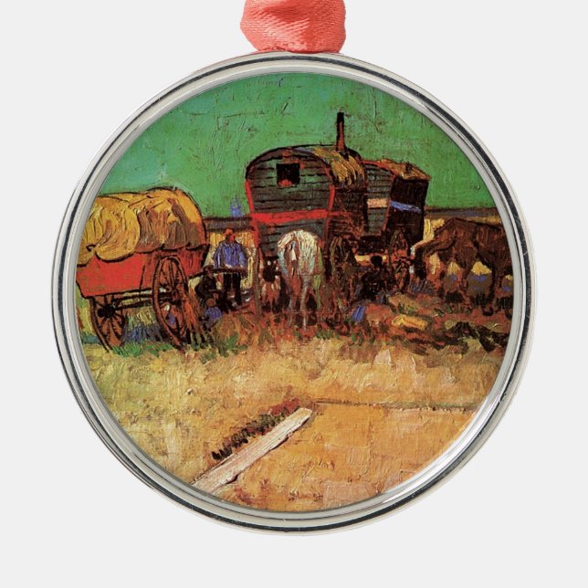 Encampment of Gypsies with Caravans, Van Gogh Metal Ornament (Front)